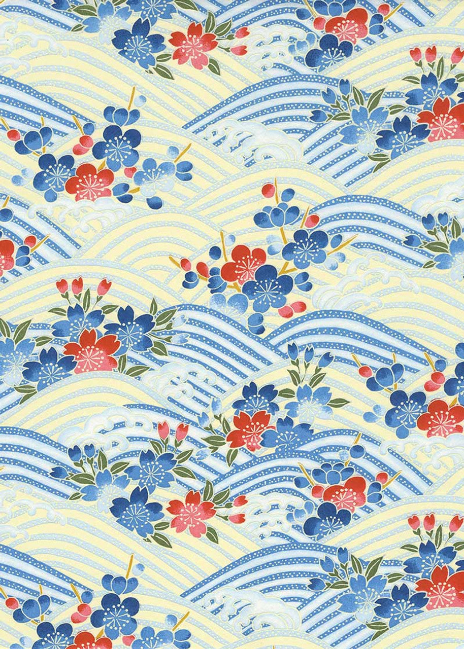 Japanese Chiyogami Paper - Ocean Waves and Flowers