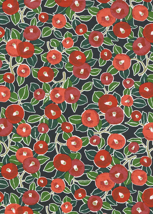 Japanese Chiyogami Paper - Red Camellias