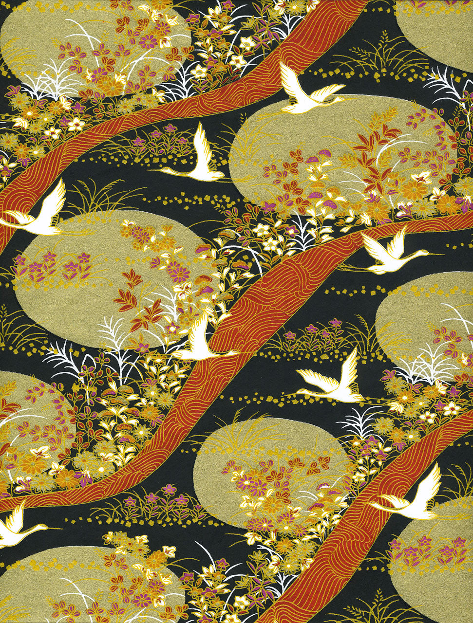 Japanese Chiyogami Paper - Cranes and Rivers Dark