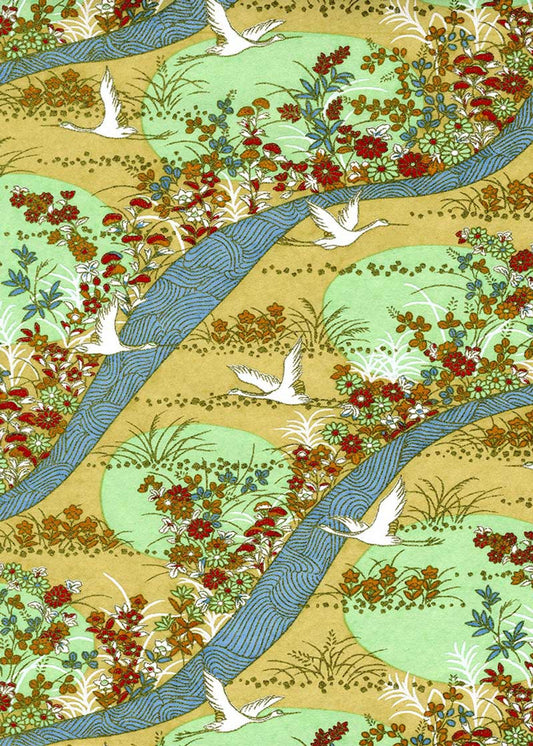 Japanese Chiyogami Paper - Cranes and Rivers