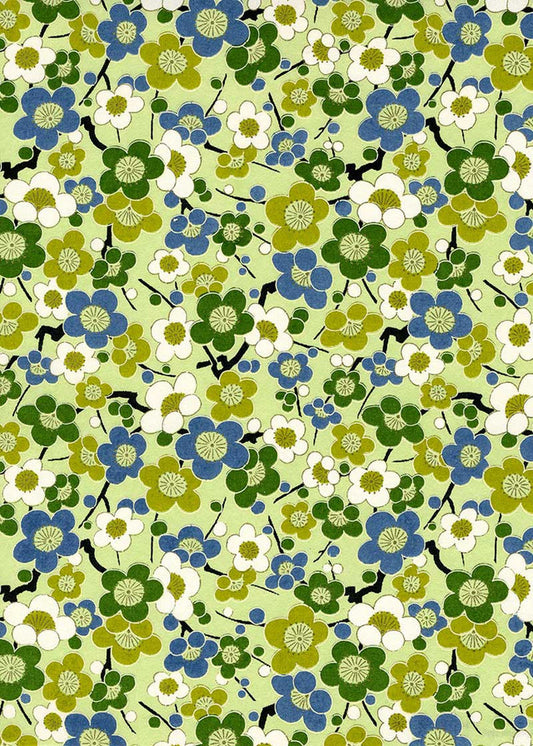 Japanese Chiyogami Paper - Blossoms on Lime