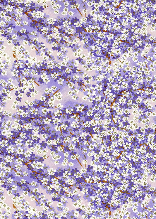 Japanese Chiyogami Paper - Purple and White Blossoms