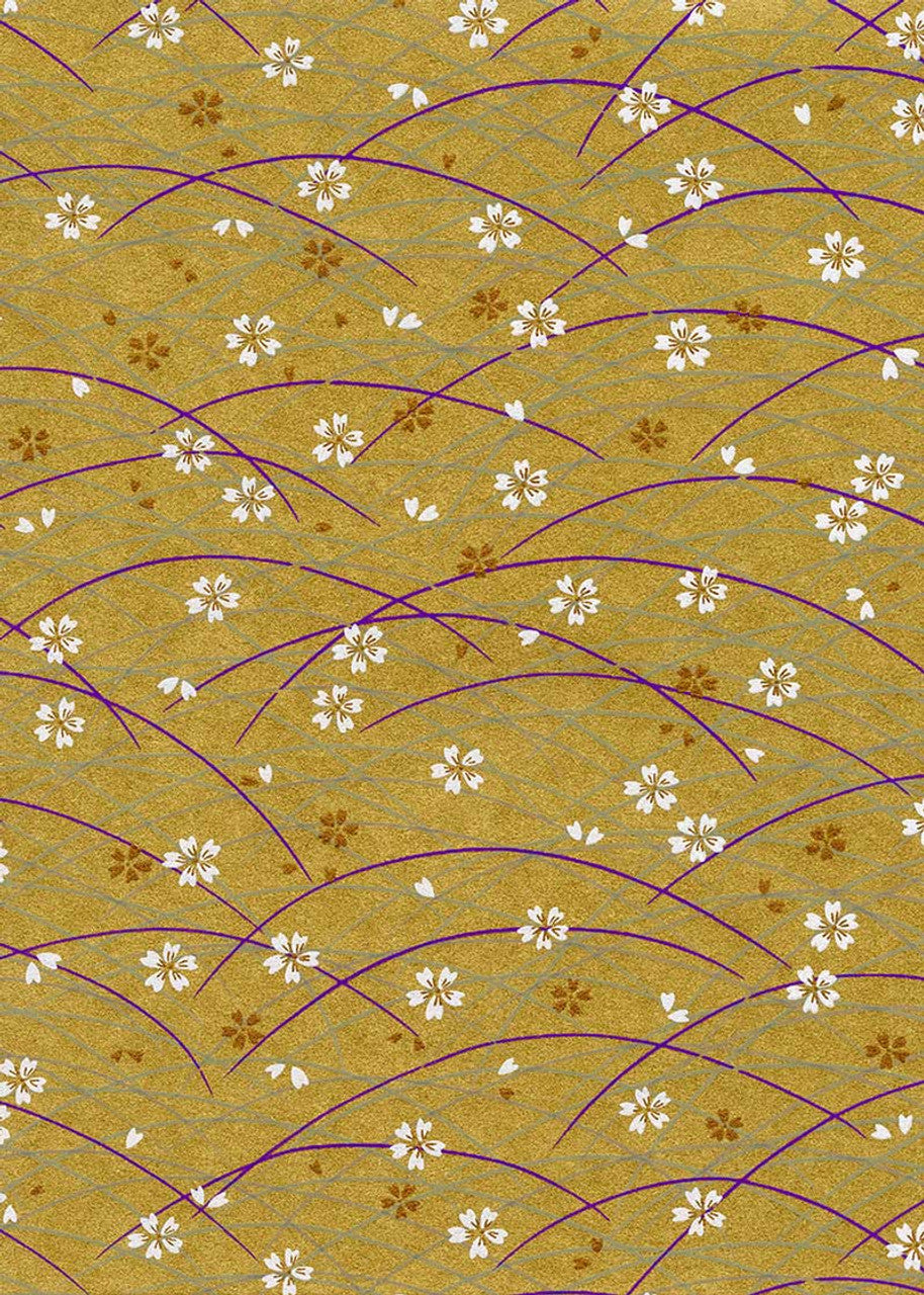 Japanese Chiyogami Paper - Sakura Flowers on Gold